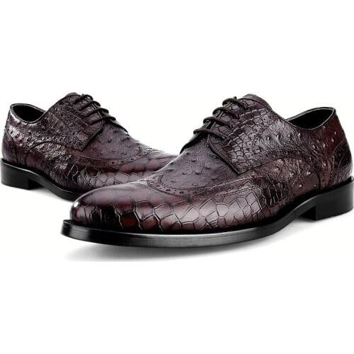 Crocodile Grain Coffee / Black Oxfords Business Shoes Genuine Leather Wedding Shoes Male Social Shoes
