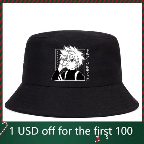 Hunter X Hunter Printed Summer Hat Women Men Panama Bucket Cap The Design Flat Visor Zoldyck Hisoka 90s Anime Fisherman Hat