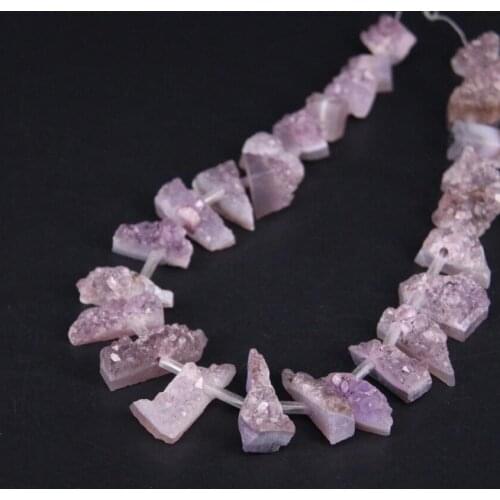 Approx27PCS/strand Top Drilled Natural Amethysts Quartz Drusy Geode Slice Nugget Beads,Raw Crystal Druzy Slab Pendants Jewelry