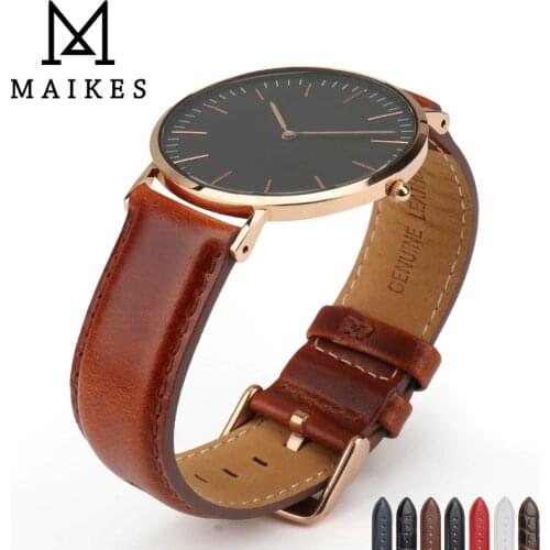 MAIKES Genuine Leather Watchband Silver & Roes Gold Buckle for 12mm 16mm 18mm 20mm Luxury Replace Bracelet Strap