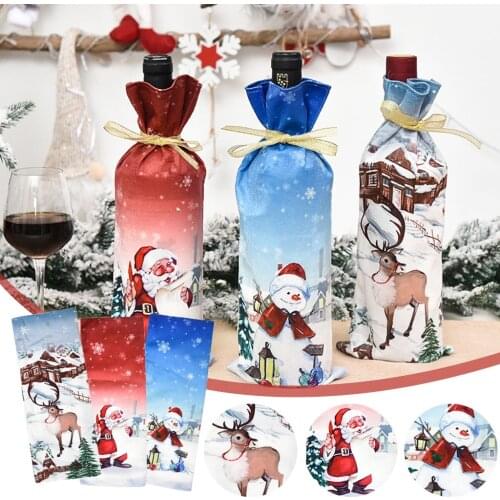 1PC Christmas Wine Bottle Dust Covers Bag Holiday Santa Claus Champagne Bottle Cover Christmas Dinner Table Decorations For Home