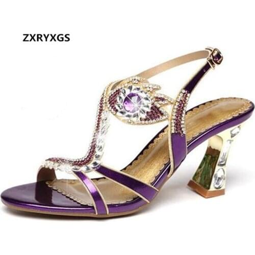 Most Popular Rhinestone Sandals Genuine Leather Shoes Woman Sandals 2021 Newest Women Fashion Shoes High Heels Summer Sandals