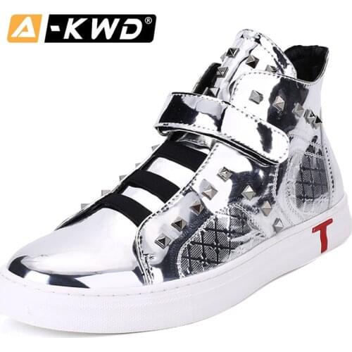 Silver Men Casual Shoes Leather Mens Sneakers Men Trainers Shoes Trainers Men Flat High-Top Mens Fashion Trainers High Quality