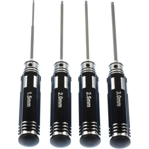 4pcs/set Hex Screwdriver Bit 1.5mm 2.0mm 2.5mm 3.0mm Metric Allen Key HSS Titanium Coated Repair Tool Set for RC Car Airplane