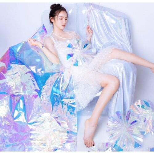 SICODA 137x50cm iridescent PVC bag material 0.1mm thickness waterproof background for web celebrity photograph needs