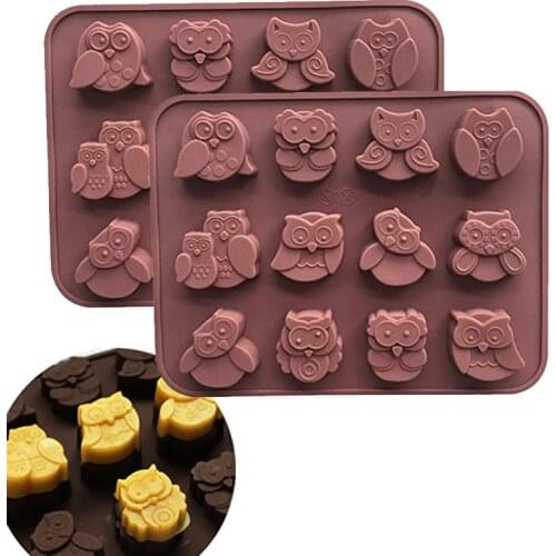 Cute 12 Cavities Animal Owl Shaped Silicone Chocolate Jelly Candy Cake Baking Mould Craft Mold