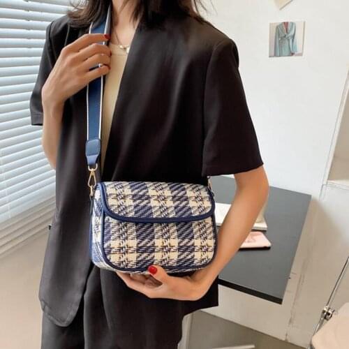 Shoulder Bag Female Crossbody Bag Designer Handbag Purse Women Bag Lattice Fashion 2021 Canvas PU Leather Wide Shoulder Strap