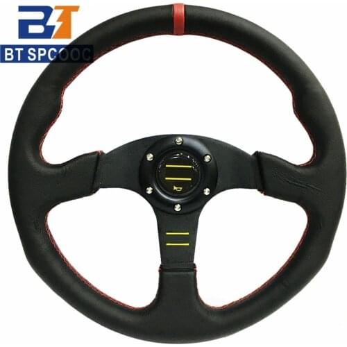 SPCOOC Universal 14inch Car Steering Wheel Leather Flat Steering Wheel 350mm Drift Race Stering Wheel With OM LOGO