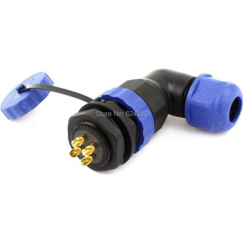 Waterproof Aviation Connector Right Angle SD20 20mm 4 Pin Panel Mount Solder Female Male Plug Socket Elbow IP68