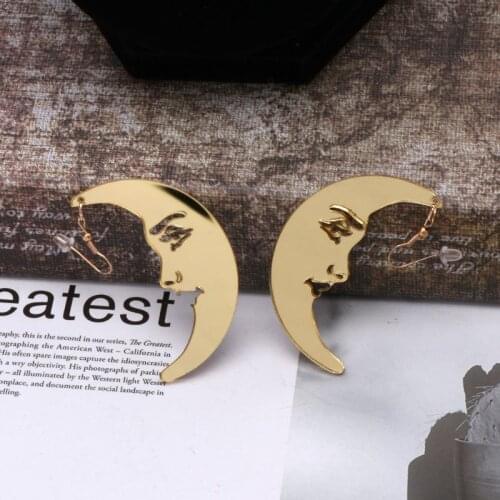 Mirror Acrylic Big Golden Moon Drop Earrings For Women Punk Exaggerated Jewelry