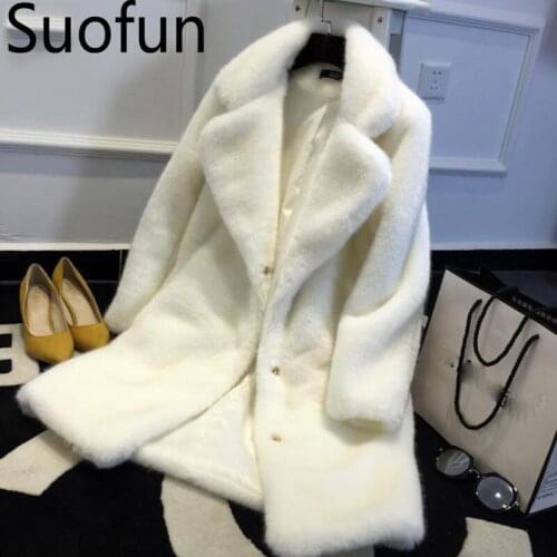 Suofun Plus Size Thick Office Lady Milk Plush Fur Coat Female Long Coat 2021 Winter Fur Jackets Women Warm Faux Fur Winter Coat