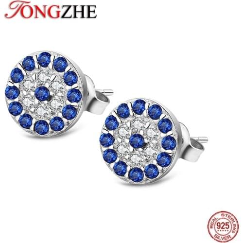 TONGZHE Modern Womens Earrings 2018 Fashion Jewelry 925 Sterling Silver Blue Stone CZ Girl Stud Earrings For Women Bijoux Femme