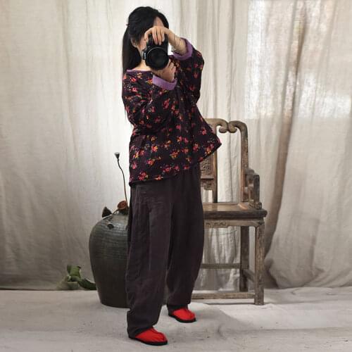 Women thin Short Padded Tops Ladies Vintage Parkas Vintage Print Floral Shirt 2020 Spring Autumn Outerwear Padded Shirt