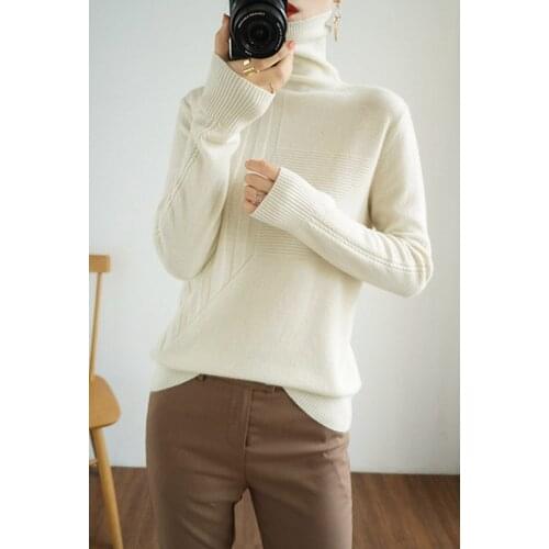 2021 pure wool autumn winter top womens high neck sweater knitted sweater