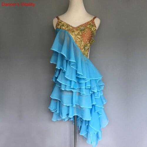 Women latin dance dress sleeveless latin dancing Professional dresses customized adult child latin competition clothing wear