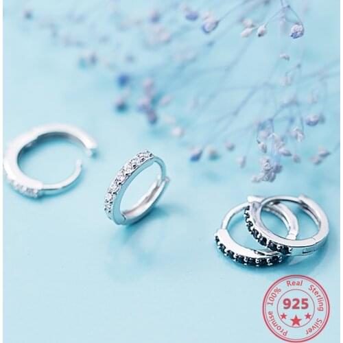 Authentic 100% 925 Sterling Silver Geometric Round Zircon Hoop Earrings For Women Party two Colors Fine Jewelry Accessories Gift