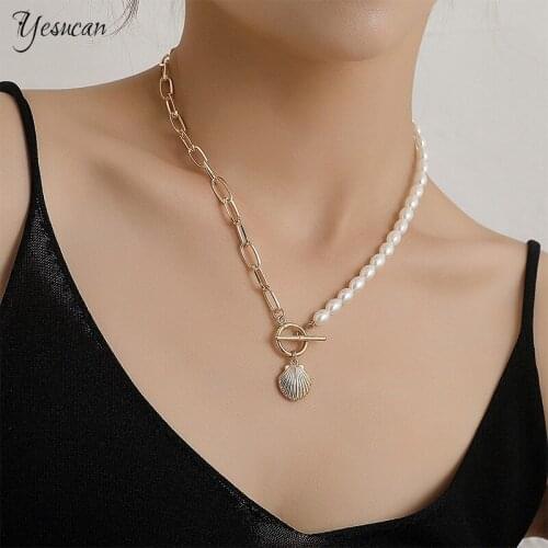 Pearl Necklace Vintage Baroque Pearl Jewelry for Women 2021 Trendy Gifts Shell Pendant Chain Choker Necklcae Korea Women Jewelry