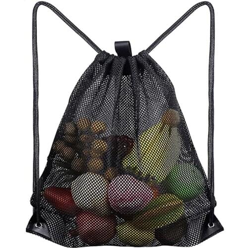 10Pcs/lot Women Nylon Mesh Black Large Capacity Protable Beach Drawstring Bag