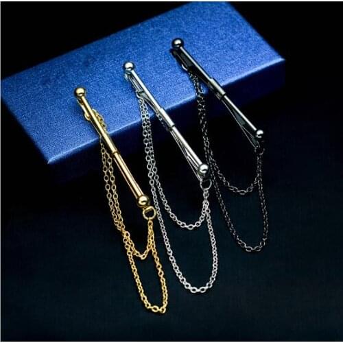 20pcs/lot Angle Clip Tie Collar Bar With Chain 3 Colors Tie Rods Angle Collar Pin Tie Collar Stay Collar Pin Bar Sticker