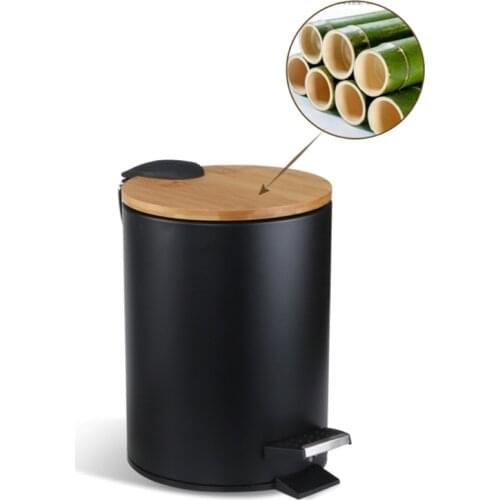 3/5L Wooden Flip Step Trash Can Garbage Rubbish Bin Waste Container Organizer for Bathroom Kitchen Office New