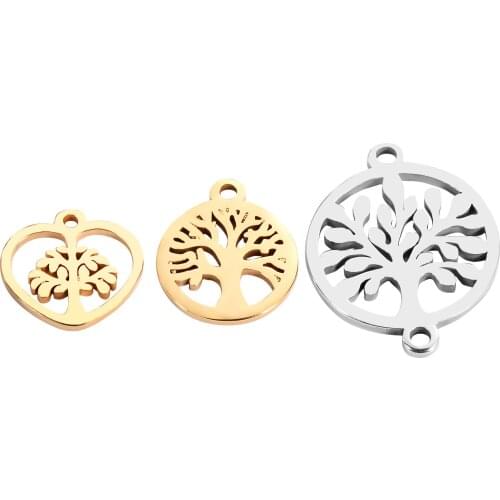 50Pcs Stainless Steel Gold Tone tree of life charms Pendants Jewelry Making DIY Craft Pendant