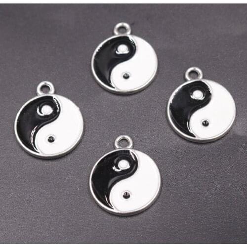 8pcs Double-Sided Enamel Ancient Astrology Divination Yin Yang Tai Chi Amulet Pendants DIY Charms Retro Jewelry Crafts Making