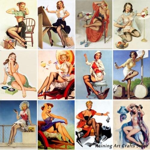 5D Diy Diamond Painting European and American Retro Sexy Girls Embroidery Full Drill Cross Stitch Kit Mosaic Pictures Home Decor