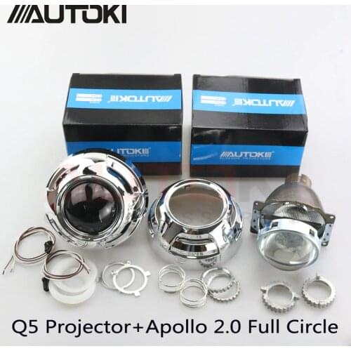 Autoki Car Styling Auto Metal Q5 3.0" HID Bi xenon Headlight Projector Lens+Apollo 2.0 Full Circle mask Use D2S D2H Bulbs Lamp