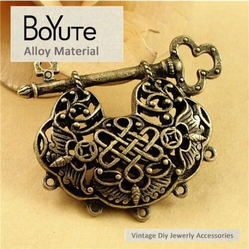 BoYuTe (5 Pieces/Lot) 50*42MM Zinc Alloy Materials Antique Bronze Plated Hollow Lock Pendants for Jewelry Making Accessories