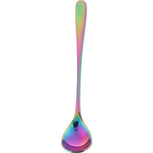 Double Colors Stainless Steel Table Bouillon Condiment Spoons Long Handle for Kitchen