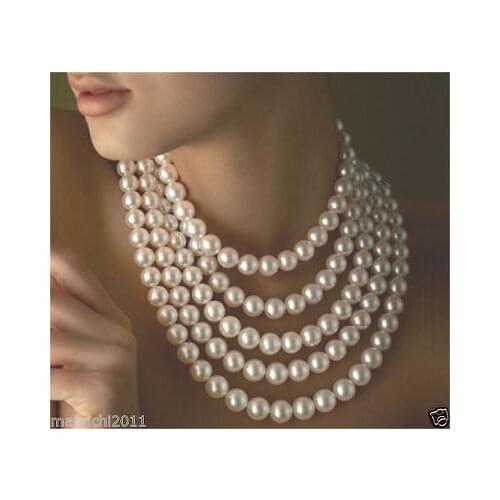 Long 100" 9-10mm Genuine white akoya pearl necklace
