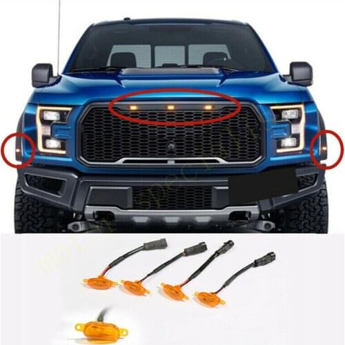 For Ford F-150 2018-2020 LED Car Front bumper Grille LED Amber Light Raptor Style Light Kit Decor W/ Wire Speed