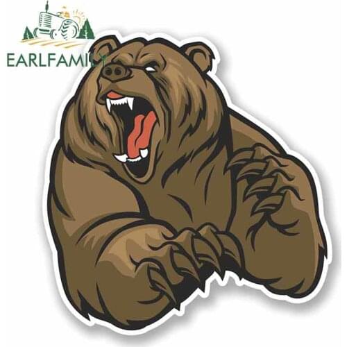 EARLFAMILY 13cm x 13cm Angry Brown Cartoon Bear Funny Car Stickers Vinyl JDM Waterproof Accessories Bumper Scratch-proof Decal