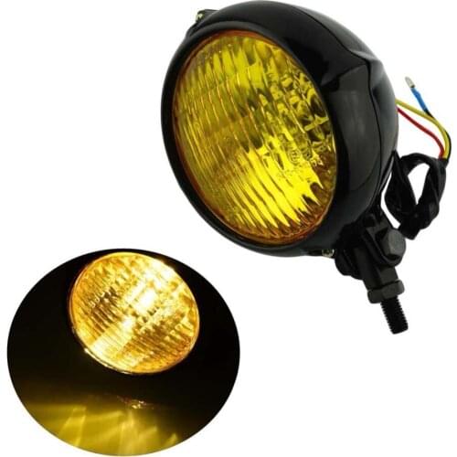 4" Black Motorcycle Headlight Amber Lens Retro Cafe Racer Head Lamp For Harley Sportster Cruiser Bobber Chopper Custom 10mm