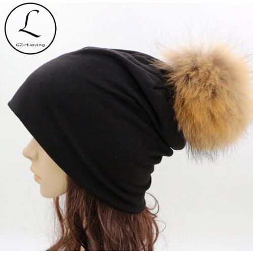 GZHILOVINGL 2016 Spring Winter Thin Ladies Womens Solid Color Skullies And Beanies Ins Hot Slouch Womens Beanie Fur Pom Pom Hats