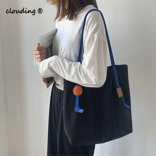Contrast Canvas Bag Female Large Capacity Nylon Waterproof Schoolbag Causal Fahsion One-shoulder Student Portable Tote Bag