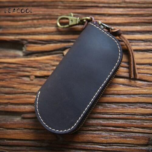 100% Genuine Leather Key Wallet Men Car Key Holder Zipper Keys Case Cowhide Male Man Housekeeper Keys Organizer 6 Rings