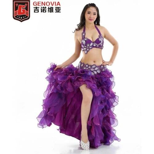 2018 Belly Dance Costume Outfit Set Diamond Bra & Belt Hip & Skirt Professional Egyptian Bellydance Costume Set