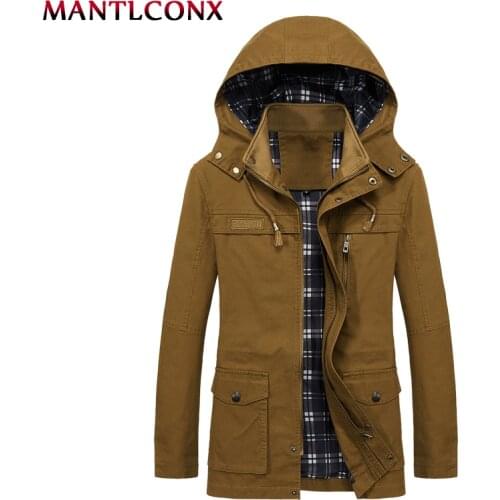 MANTLCONX Autumn Jacket Men Winter Cotton Jacket Coat Army Military Mens Hooded Jacket Casual Cargo Jaqueta Long Coats Male
