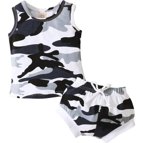 2021 Summer Baby Boys Clothes Kids Casual Suits 2pcs Camouflage Sun Print Vest Tops Shorts Tracksuits Childrens Clothing Sets