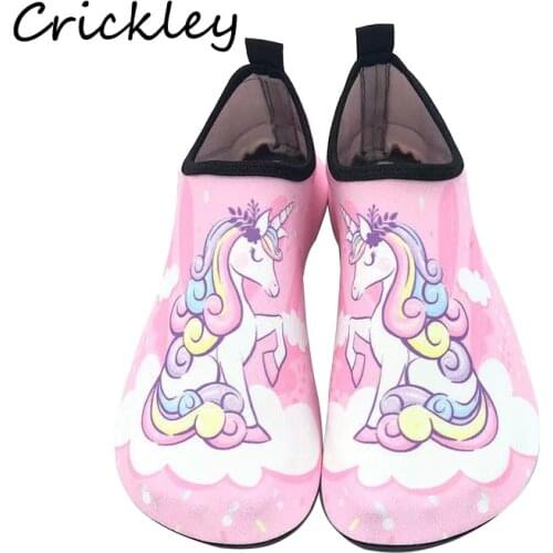 Summer Girls Sheos Cartoon Unicorn Pattern Beach Shoes For Baby Boy Barefoot Swimming Shoes Soft Non Slip Indoor Kids Slippers