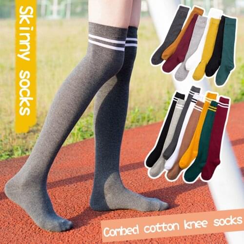 Fashion Sexy Japanese Long Stockings Two Bars Cotton Socks Women Long Stockings Warm Thigh High Socks Girls knee high socks