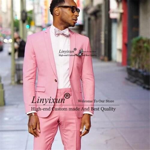 Pink Peak Lapel Men Suits Slim Fit Double Breasted Wedding Prom Terno Masculino Groom Tuxedos Blazer 2 Pieces Costume Homme