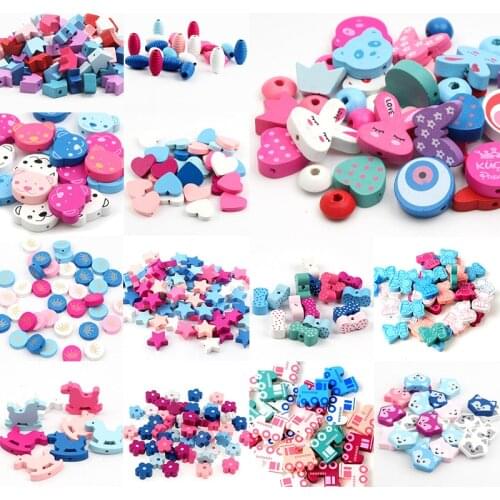 Natural Wood Beads Elephant Star Heart Flower Bear Round Loose Spacer For DIY Jewelry Making Bracelet Necklace Handmade Supplies