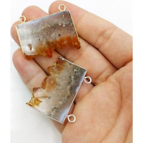 Natural Slice Citrines Connectors Loops On Top Sil-ver Plated Raw Crystals Slab Charm Pendant Gems Stone Yellow Quartz Jewelry
