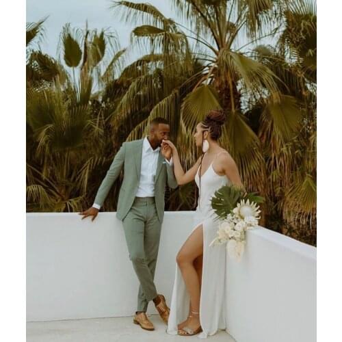 Latest Artistic Wedding Green Men Suits Costume Groom Tuxedos Peak Lapel Terno Masculino Slim Fit Blazer 2 Pieces (Jacket+Pants)