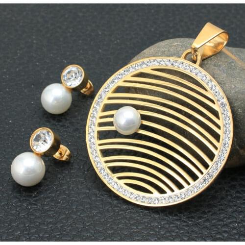 NEW Gold Color Round Fashion stainless Steel Jewelry Pendant Earrings Sets For Women SBJZCVCA