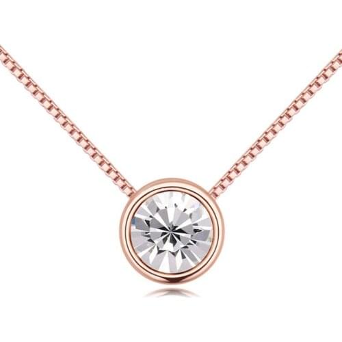 11.11 Austria Crystal Necklace for Wedding Party New Simple Round Solitaire Design Rose Gold Color Plated Jewelry Gift for Girls