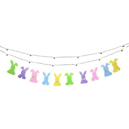 Easter Felt Bunny Banner Lovely Rabbit Print Bunting Banner Rabbit wall hanging for Indoor Outdoor Home Decor Party Supplies