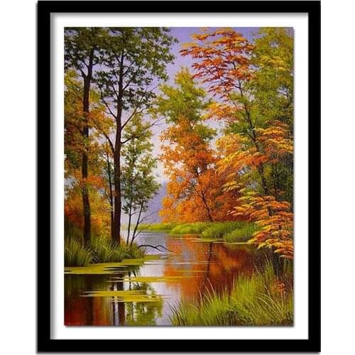 Full Diamond Painting Square Resin Drill 5D Diamond Embroidery Sale Trees Diamond Landscape Autumn Scenery Factory Direct